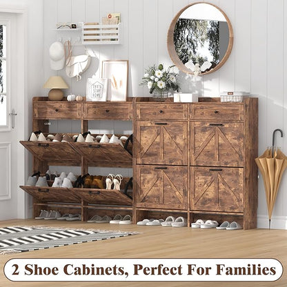 Shoe Cabinet with 4 Flip Drawers & 2 Storage Drawers, Rustic Farmhouse Narrow - Image 9