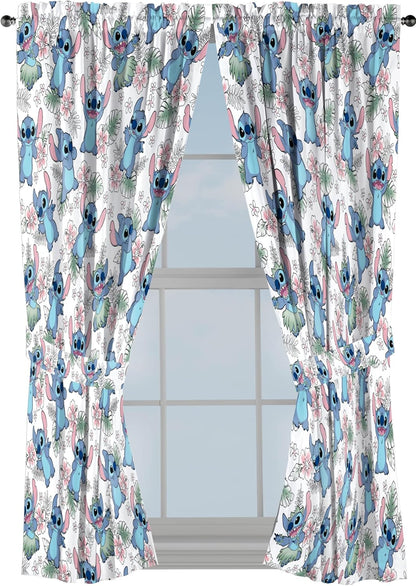 Jay Franco Window Curtains for Kids Bedroom 4-Piece Drape Set with 2 Tiebacks, Multi - Lilo & Stitch, 42" W x 63" L (Pack of 2)