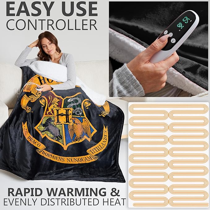 Harry Potter Gifts Heated Blanket Electric, Twin Size Luxurious Fleece Weighted - Image 4