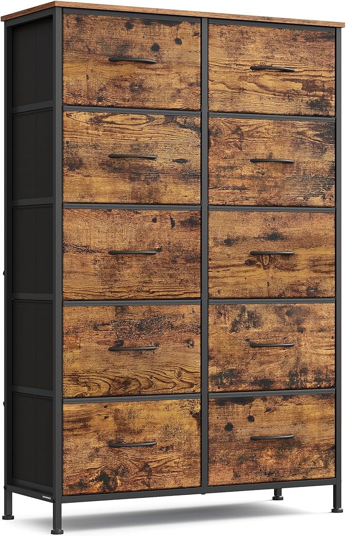 SONGMICS Dresser for Bedroom, Chest of Drawers, 10 Non-Woven Fabric Drawers by SONGMICSbySONGMICSHOME