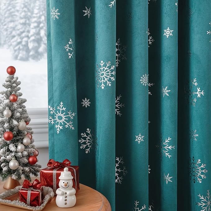 FMFUNCTEX Snowflake Christmas Velvet Blackout Curtains - Image 6