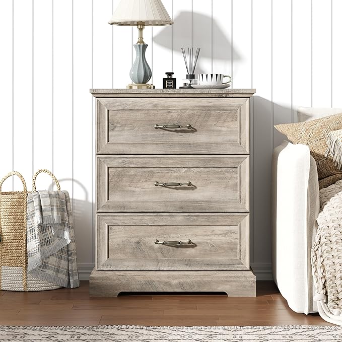 Nightstand with 3 Large Drawers, Rustic Farmhouse Wood Small Dresser, Bedside - Image 3