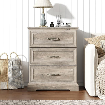 Nightstand with 3 Large Drawers, Rustic Farmhouse Wood Small Dresser, Bedside - Image 3