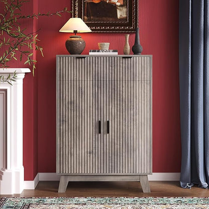 Fluted Shoe Cabinet, 4-Tier Mid Century Modern Narrow Shoe Storage Cabinet by BOXACTION