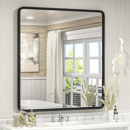 32x36 Black Bathroom Mirror, Rounded Rectangle Mirror, Shatterproof by GOLOMO