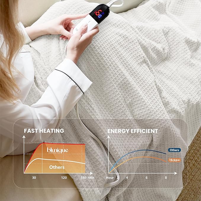 Heated Blanket Electric Blanket Twin Waffle, 62x84 Inches Sherpa Fleece Fast - Image 4