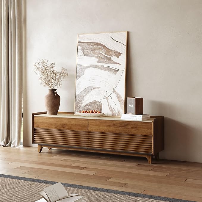 POVISON Fully-Assembled Mid Century Glossy Sintered Stone Tabletop TV Stand - Image 7