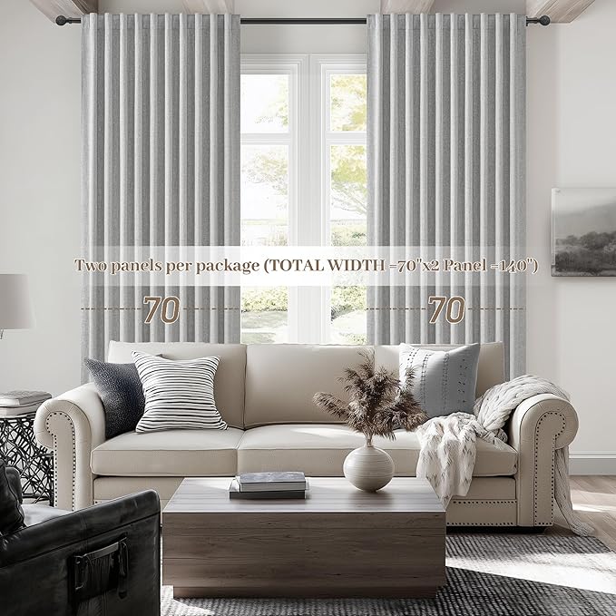 Gray Blackout Curtains 70 Inches Extra Wide Linen Curtains 84 Inch Length - Image 6