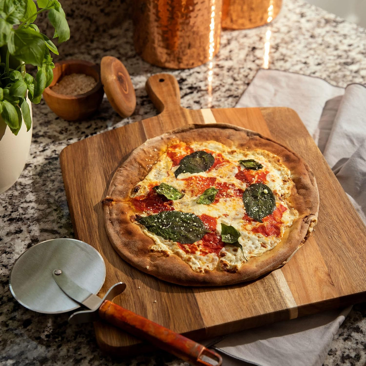 Acacia Wood Cutting Board and Chopping Board with Handle for Meat, Cheese Boa...