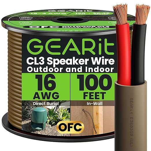 GEARit Outdoor Speaker Wire CL3 Rated, 16 Gauge Speaker Wire, Speaker Cable 100 by GEARit