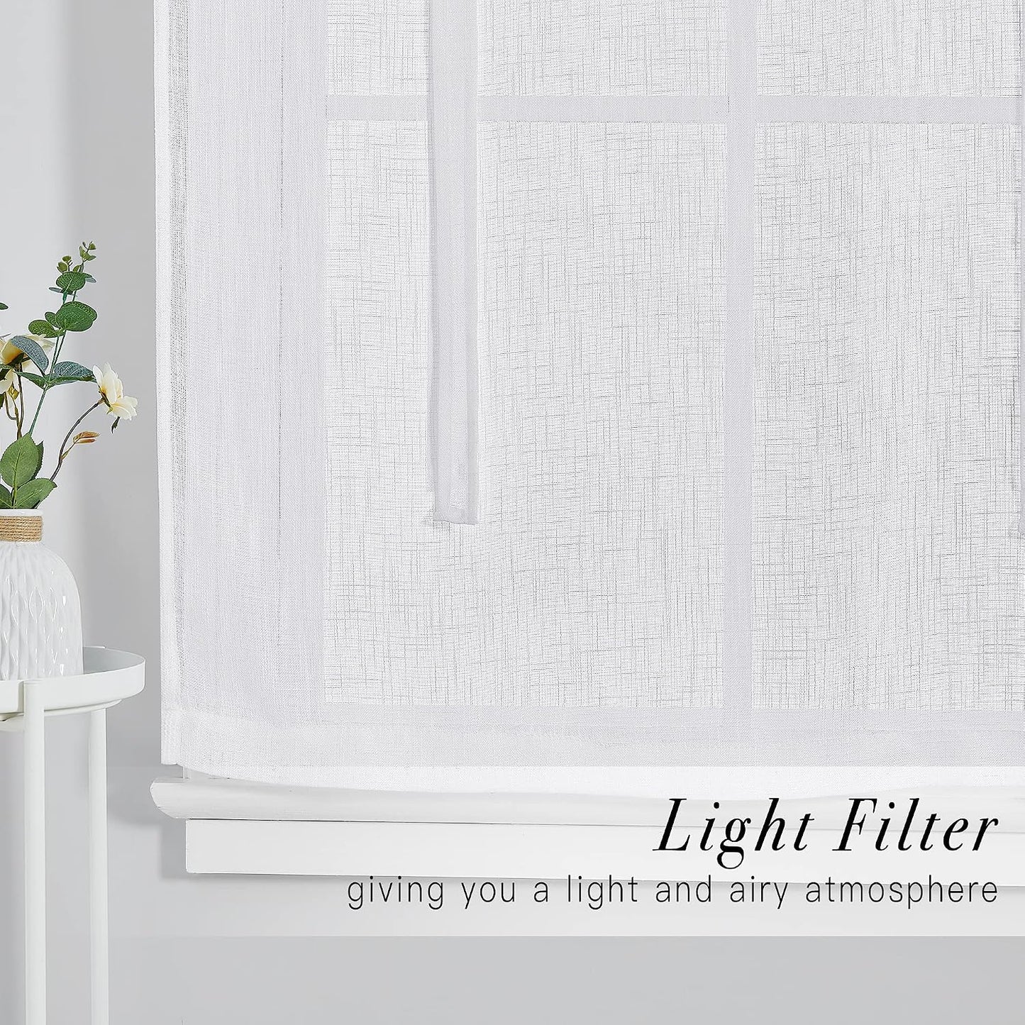 Pony Dance Tie Up Curtains - Bathroom Window Curtain Small Ballon Shade Valances for Kitchen Linen Look Semi-Sheer Decorative, 42 inches x 45 inches, White, 1 Piece