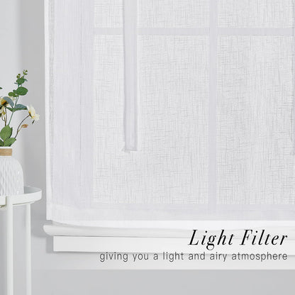 Pony Dance Tie Up Curtains - Bathroom Window Curtain Small Ballon Shade Valances for Kitchen Linen Look Semi-Sheer Decorative, 42 inches x 45 inches, White, 1 Piece