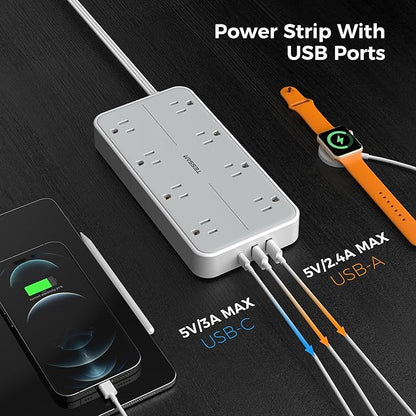 TESSAN Power Strip Surge Protector, Flat Plug Extension Cord - Image 4