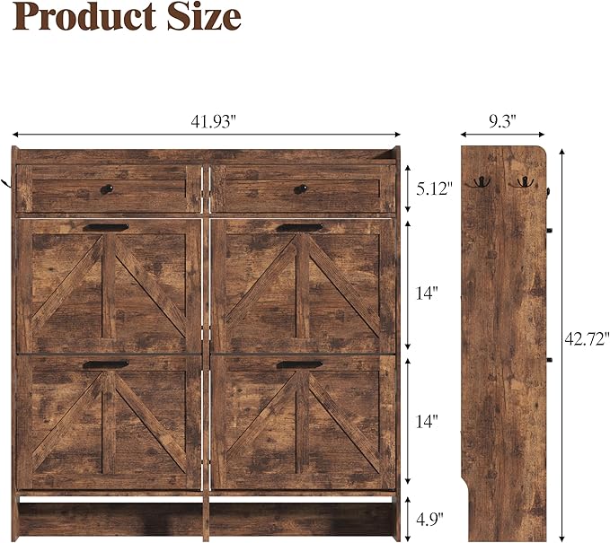 Shoe Cabinet with 4 Flip Drawers & 2 Storage Drawers, Rustic Farmhouse Narrow - Image 2