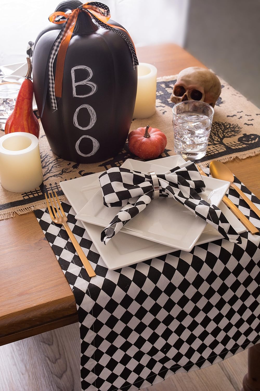 DII Halloween Tabletop, Harlequin Collection, Table Runner, 14x72, Black and ...