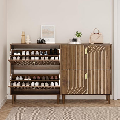 Smuxee Shoe Cabinet with 2 Flip Drawers, 31.5" Walnut Hidden Shoe Storage - Image 3