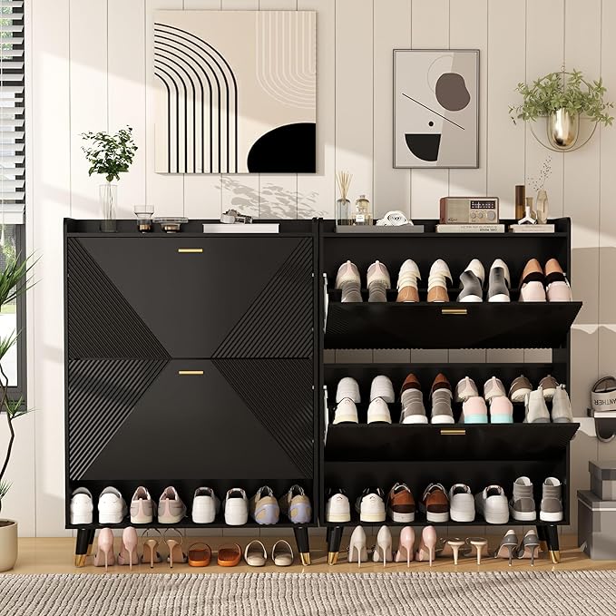 Shoe Cabinet Storage for Entryway: 32" Black Shoe Organizer Cabinet - Image 8