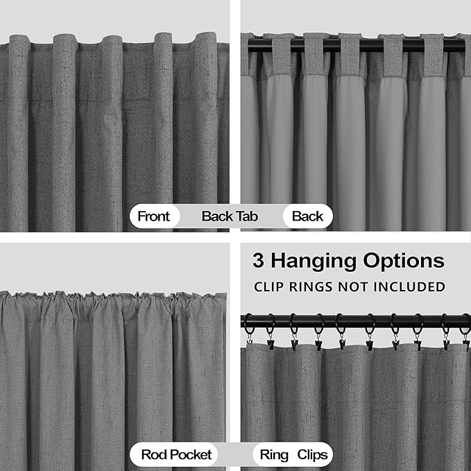 KOUFALL 102 Inch Long Curtains, 2 Panels Set, Dark Gray - Image 4