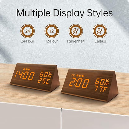 JALL Digital Alarm Clock, with Wooden Electronic LED Time Display, 3 Alarm - Image 6