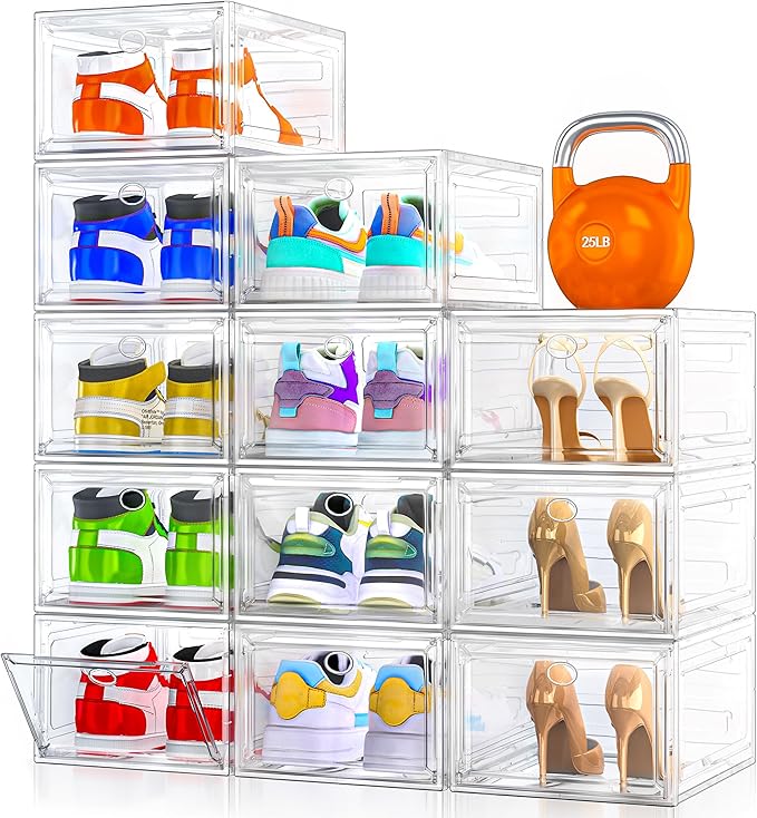 12 Pack Clear Shoe Storage Organizer by 7+code