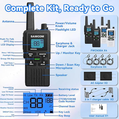 SAMCOM FWCN30A Group Walkie Talkies Long Range, Rechargeable 1250mAh Battery 22 - Image 8