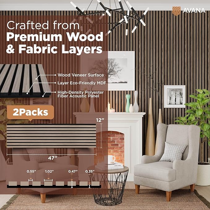 Avana Acoustic Wood Wall Panels – 47.2 X 12.6 Inch Walnut Acoustic Panels 2 PCs - Image 4