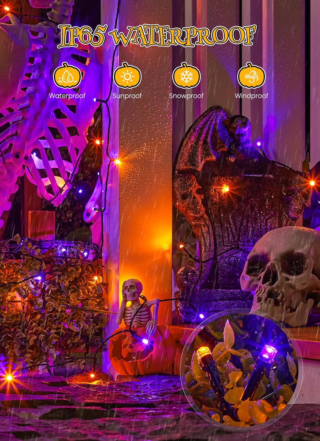Brightown 4 Pack Solar Halloween Lights, 184FT 480 LED, Orange and Purple