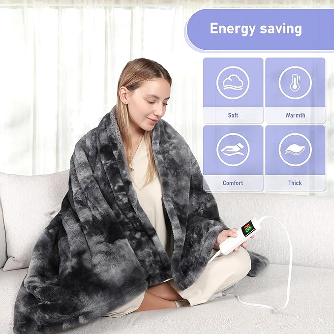 Electric Heated Blanket Full 72''x84''Size Faux Fur Heating Blanket 10 Heating - Image 7