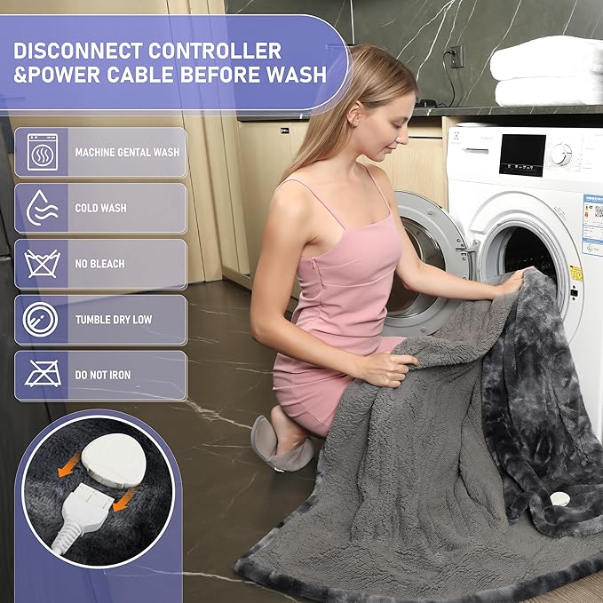 Electric Heated Blanket Full 72''x84''Size Faux Fur Heating Blanket 10 Heating - Image 4