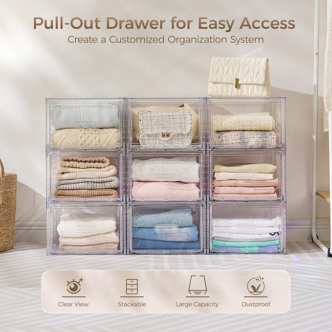 Vtopmart 4 Pack 18QT Clear Stackable Storage Drawers, Easily Assemble Closet - Image 3