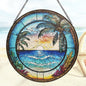 9.8 Instained Glass Window Hanging - Blue Sea Sun Catcher for Door Home Decor Ocean Suncatcher Christmas Mother's Day Birthday Sea Lover Gifts for Women Men Mom Nana