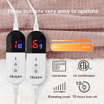 Heated Blanket Electric Blanket Queen Waffle, 84x90 Inches Dual Controllers - Image 5