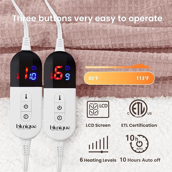 Heated Blanket Electric Blanket King Waffle, 90x100 Inches Dual Controllers - Image 5