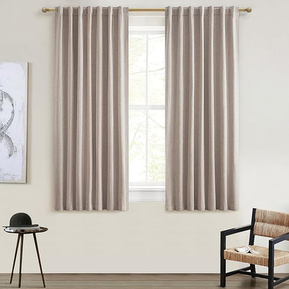 Small Blackout Kitchen Curtains 48 Inch Length, Rustic Farmhouse Pleat Burlap by QJMYDECO