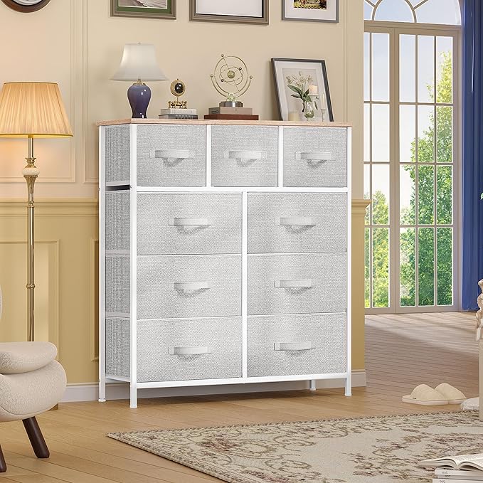 DWVO 9 Drawer Dresser, Light Gray Fabric Storage Tower, Tall Organizer Unit - Image 4