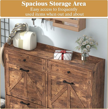 Shoe Cabinet with 4 Flip Drawers & 2 Storage Drawers, Rustic Farmhouse Narrow - Image 4