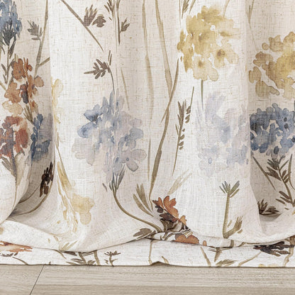 MYSKY HOME Floral Linen Curtains 84 inch Length 2 Panels Set Summer Flower Patterned Semi Sheer Light Filtering Privacy Farmhouse Grommet Drapes for Living/Dining Room, Yellow, W52 x L84, Pack-2