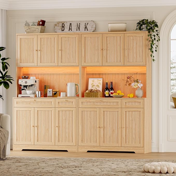 Pantry Cabinet with Charging Station and Light, Tall Kitchen Pantry Storage - Image 6