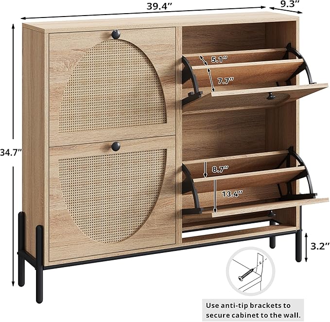 IRONCK Rattan Shoe Cabinet Storage - Image 3
