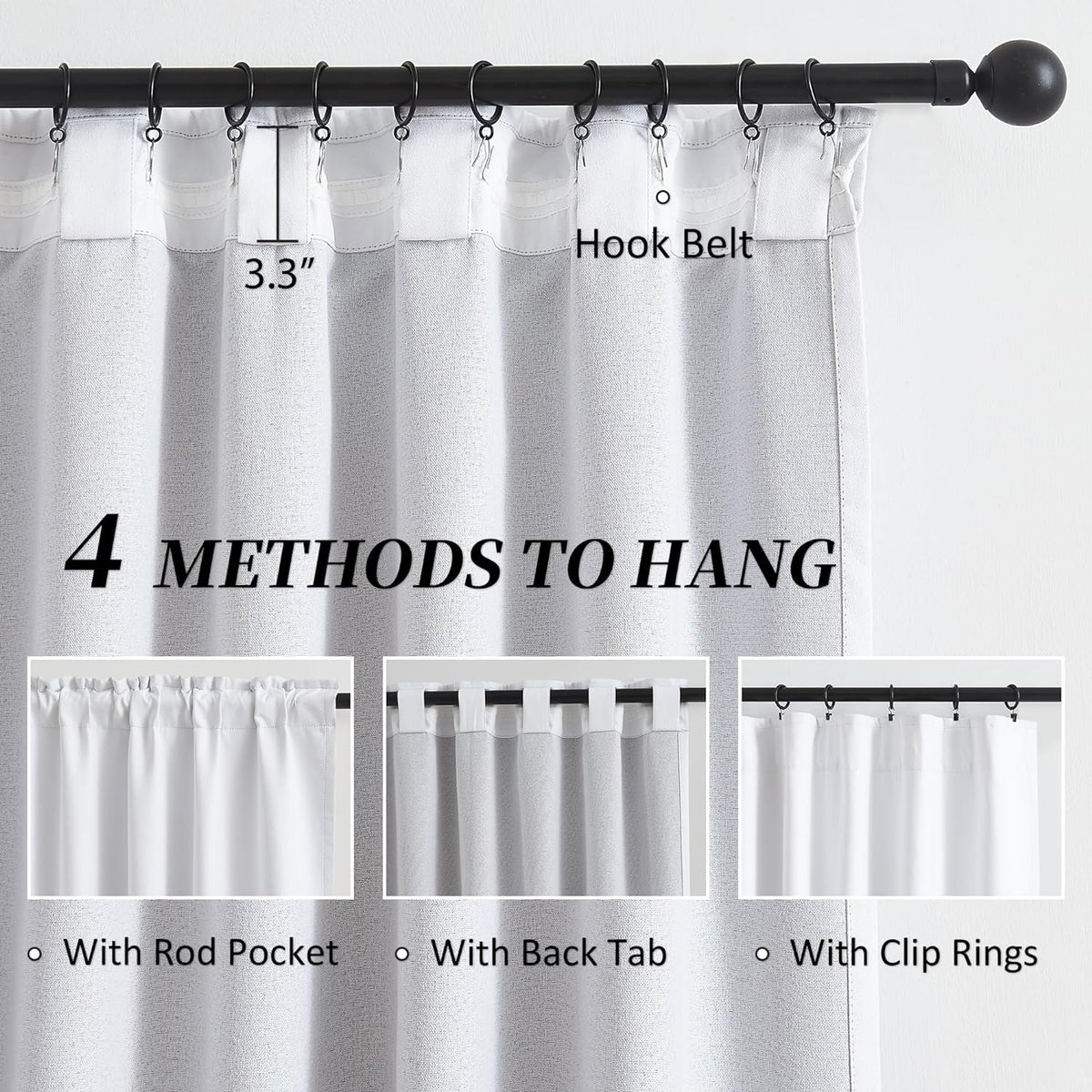 Full Blackout Curtains White 84 Inch Length, Heat and Full Light Blocking Thermal Insulated Shading Linen Panels for Nursery Living Room Back Tab Hook Belt 50 x 84 Inches Drop,2 Pieces