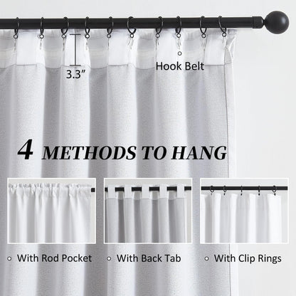 Full Blackout Curtains White 84 Inch Length, Heat and Full Light Blocking Thermal Insulated Shading Linen Panels for Nursery Living Room Back Tab Hook Belt 50 x 84 Inches Drop,2 Pieces