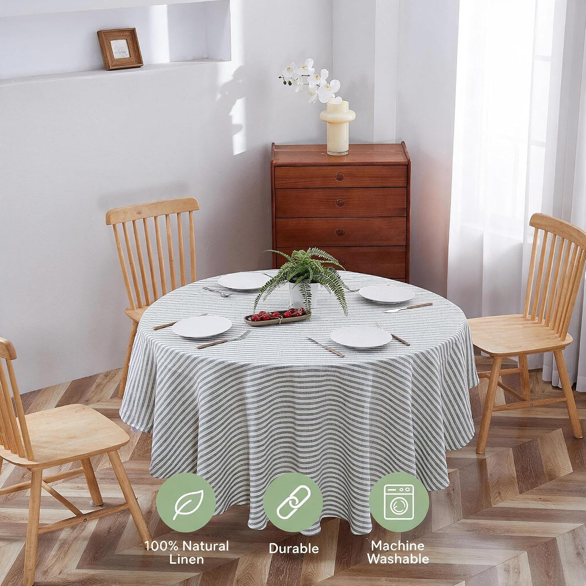 100% Yarn-Dyed Linen Round Tablecloth 70Inches for Dinners, Parties, Easter, ...