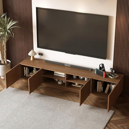 86.61" Mid-Century Modern TV Stand, Walnut Entertainment Center - Image 3
