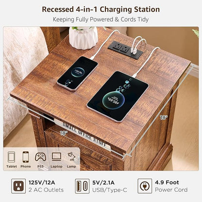 T4TREAM Farmhouse Nightstand Set of 2, Wooden End Table w/Roman Column - Image 5