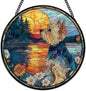 Yorkshire Flower Suncatcher Stained Glass Window Hanging, Yorkshire Gifts Sun Catchers Indoor Window Glass Wall Art Decor, Dog Round Wall Hanging Decorations, 7.9x7.9 inch