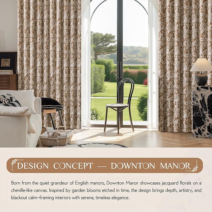 Beauoop Brown Floral Jacquard Blackout Curtains 84 Inches Long 2 Panels - Image 9