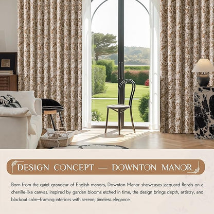 Beauoop Brown Floral Jacquard Blackout Curtains 96 Inches Long 2 Panels - Image 9