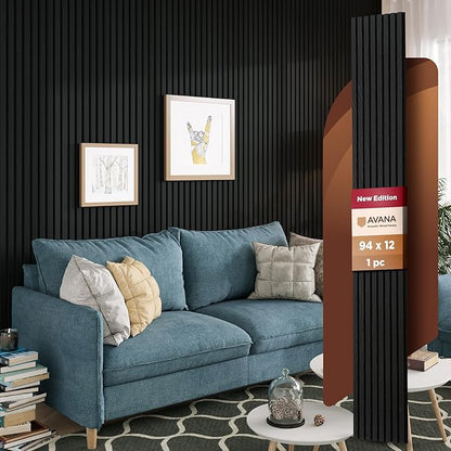 Avana Modern Acoustic Wood Wall Panels – 94.4 x 12.6 Inch Black Oak Acoustic by AvanaHome