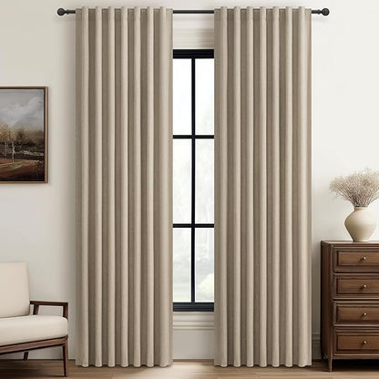 GreyBeige Modern Neutral 90 Inch Blackout Sliding Glass Door Curtains Light and by QJMYDECO
