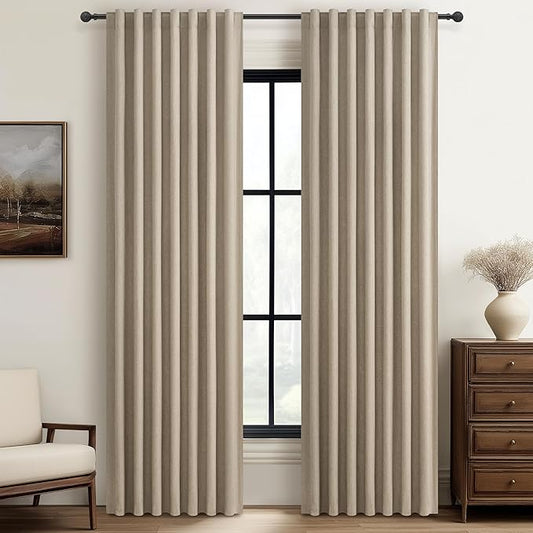 GreyBeige Modern Neutral 92 Inch Blackout Sliding Glass Door Curtains Light and by QJMYDECO